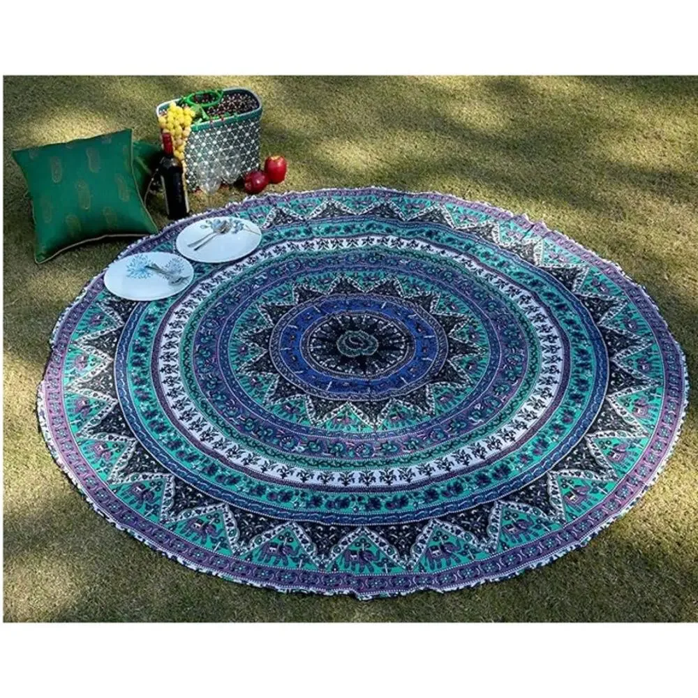 Round Tapestry Elephant‎ Hippie Mandala Royal Plum Ethnic Art Decor Multicolor - Picture 2 of 2